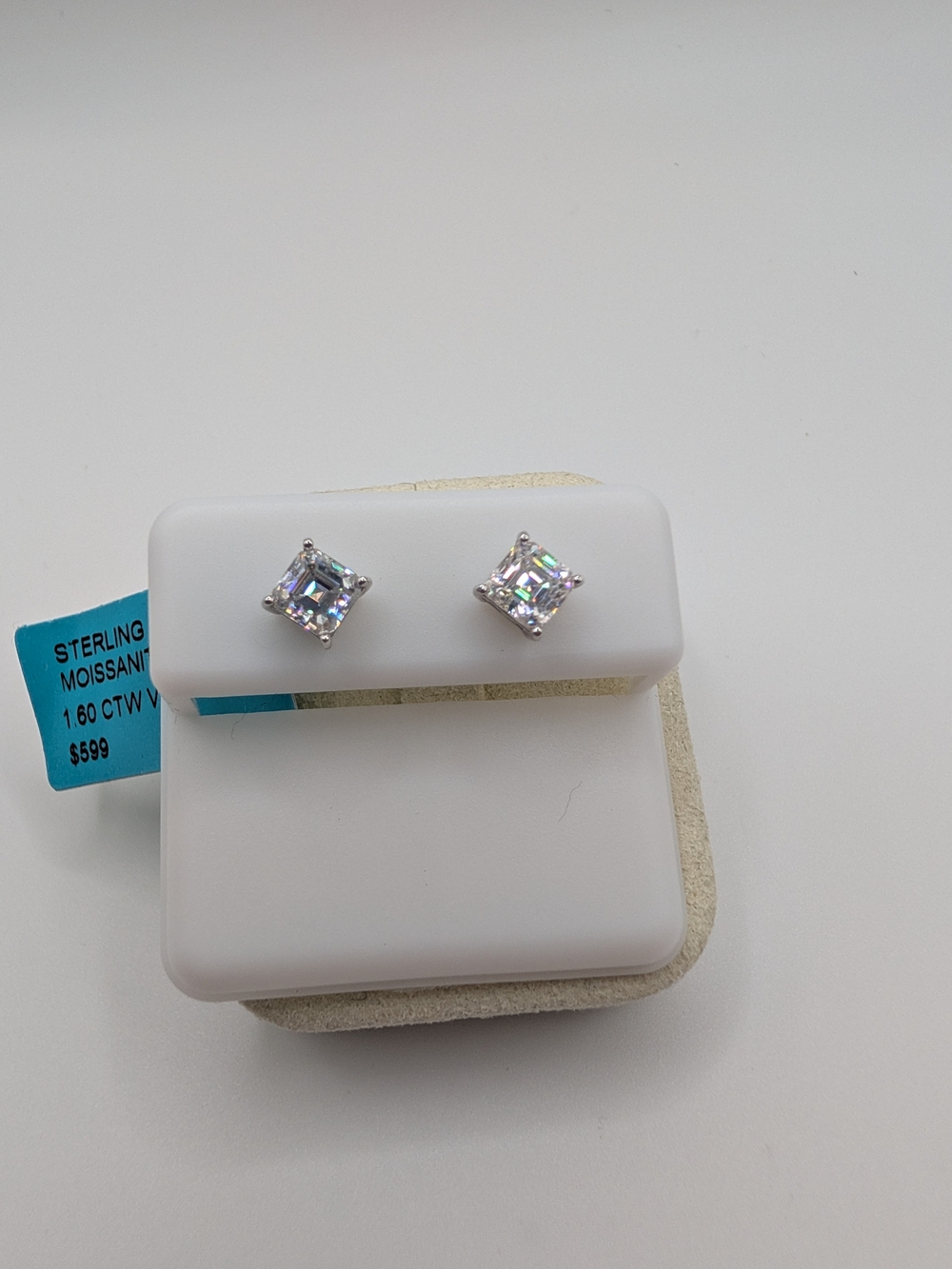 1.60 CTW Asscher Cut Moissanite Stud Earrings Sterling Silver VVS1